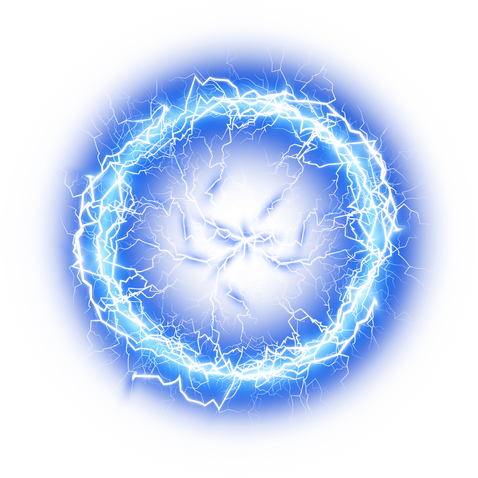 Blue Ball lightning on a transparent background. Abstract electric lightning strike. Light flash, thunder, spark. PNG.